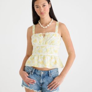 Floral Lace Inset Square-Neck Tank Top - Cream