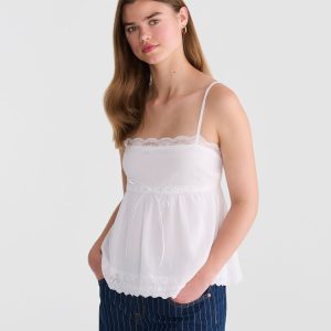 Bow Lace-Trim Square-Neck Cami - Bleach