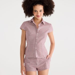 Déjà For Aero Plaid Tie-Back Blouse - Ruby Wine