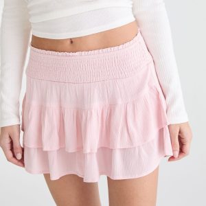 Mid-Rise Tiered Ruffle Skort - Peach Whip
