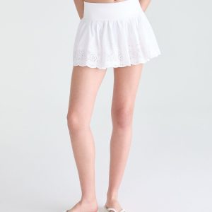 Eyelet Fold-Over Mini Skirt - Bleach