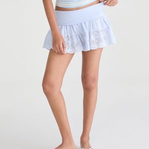 Eyelet Fold-Over Mini Skirt - Skysail Blue