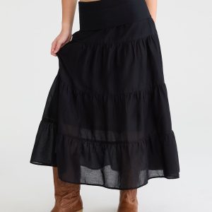 Tiered Fold-Over Maxi Skirt - Black Fox