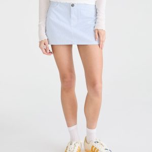Striped Twill Low-Rise Mini Skirt - Cream