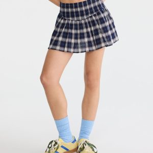 Plaid Smocked Mini Skirt - Cream