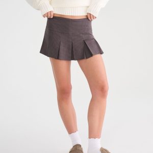 Houndstooth Pleated Low-Rise Mini Skirt - Pavement