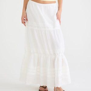Pintuck & Lace Tiered Maxi Skirt - Bleach