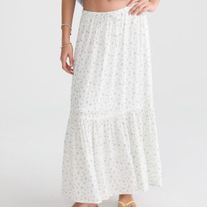Floral Tiered Maxi Skirt - Cream