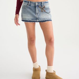 Déjà For Aero Bow Chain Low-Rise Micro Denim Skirt - Medium Wash
