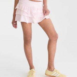 Thin Stripe Knit Ruffle Skort - Cream