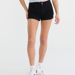 Flex Effects High-Waisted Denim Midi Shorts - Black