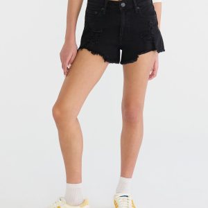 Vintage High-Rise Denim Shorty Shorts - Black Wash