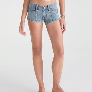 Super Low-Rise Micro Denim Shorts - Light Wash