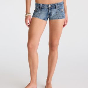 Super Low-Rise Micro Denim Shorts - Medium Wash