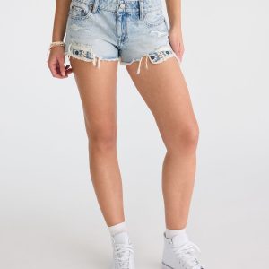 Vintage Low-Rise Denim Shorty Shorts - Light Wash