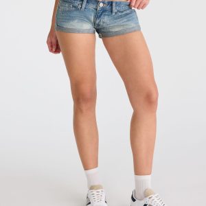 Super Low-Rise Micro Denim Shorts - Medium Wash