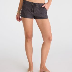 Low-Rise Linen Shorts - Whale Grey