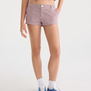 Déjà For Aero Plaid Low-Rise Shorts - Ruby Wine