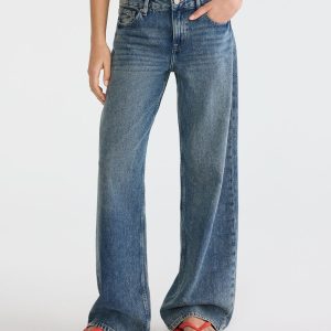 Low-Rise Baggy Wide Leg Heart Stitch Jean - Dark Wash