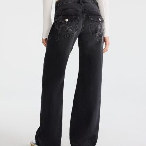 Low-Rise Baggy Wide Leg Studded Star Jean - Washed Black