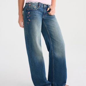 Super Low-Rise Baggy Wide Leg Hearts Jean - Dark Wash