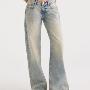 Super Low-Rise Baggy Wide Leg Rhinestone Jean - Light Wash