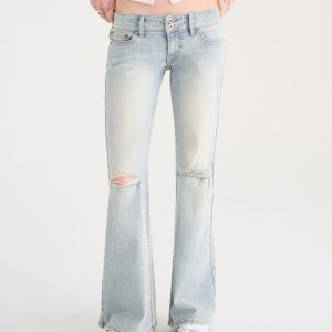 Super Low-Rise Flare Rhinestone Pocket Jean - Light Wash