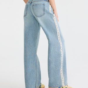 Super Low-Rise Baggy Wide Leg Lace Stripe Jean - Medium Wash