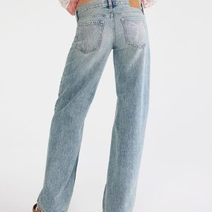 Super Low-Rise Baggy Wide Leg Rhinestone Bow Jean - Medium Wash