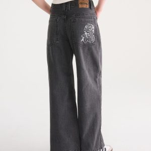 Déjà For Aero Low-Rise Super Baggy Rhinestone Rose Jean - Washed Black
