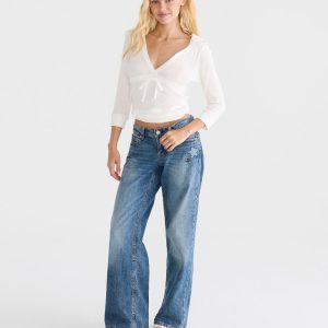 Super Low-Rise Baggy Wide Leg Denim Stars Jean - Dark Wash
